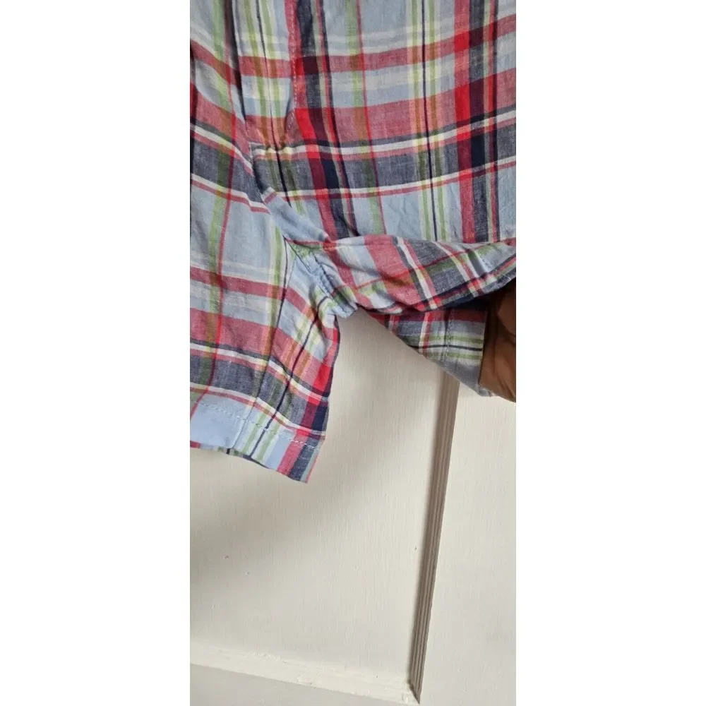 Ralph Lauren Sport Size 4 Women's Linen Flat Front‎ Multicolor Plaid Shorts Red